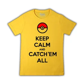 Прикольные футболки: Keep calm and catch them all yellow
